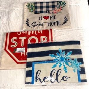 NWT (LOT) of 3 garden flags, home sweet home, Santa, and hello winter! 🏡 ❄️ 🎅
